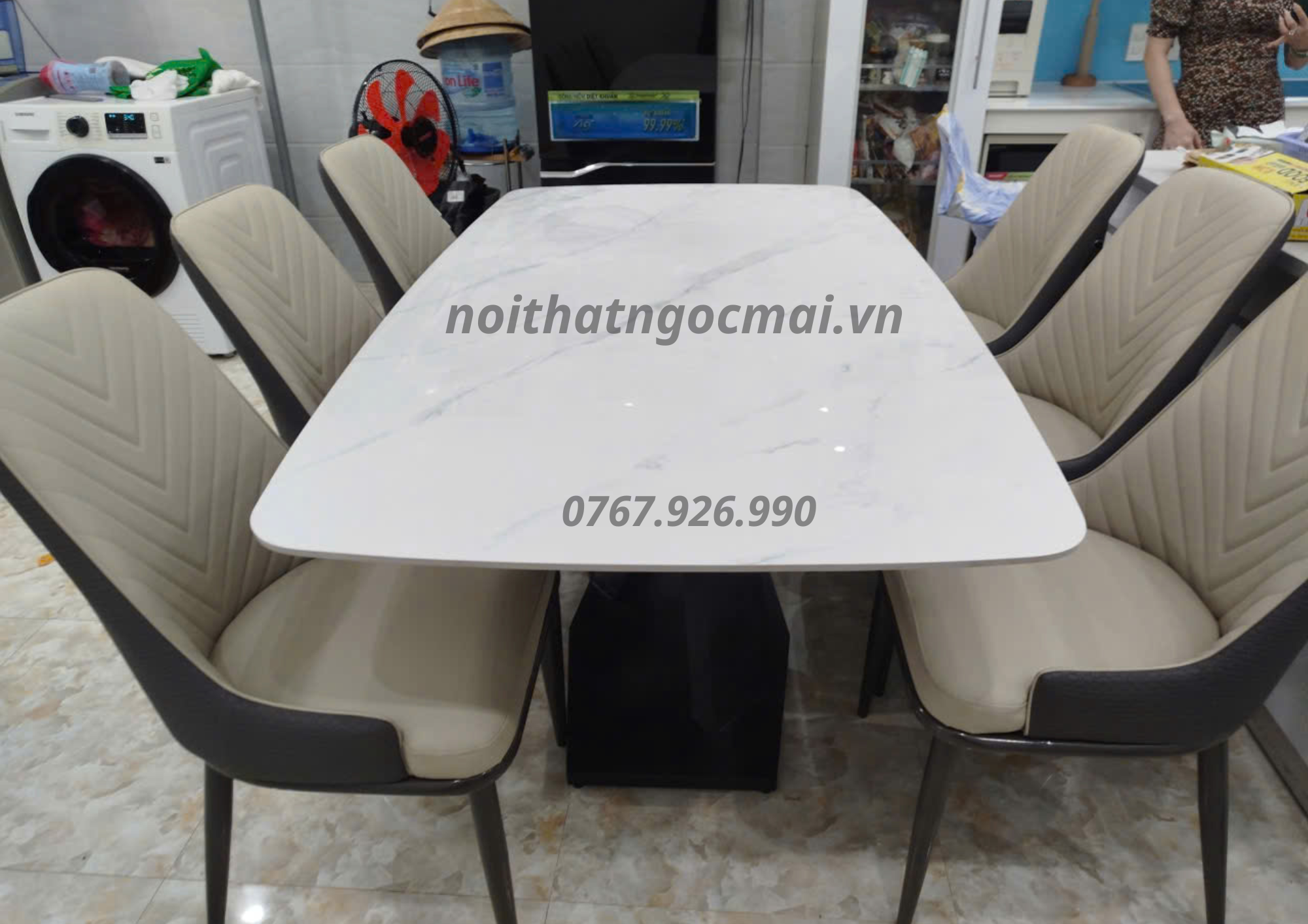 Bàn Ăn Mặt Đá Ceramic 6 ghế Da cao cấp - Mã B202 - Ảnh 17
