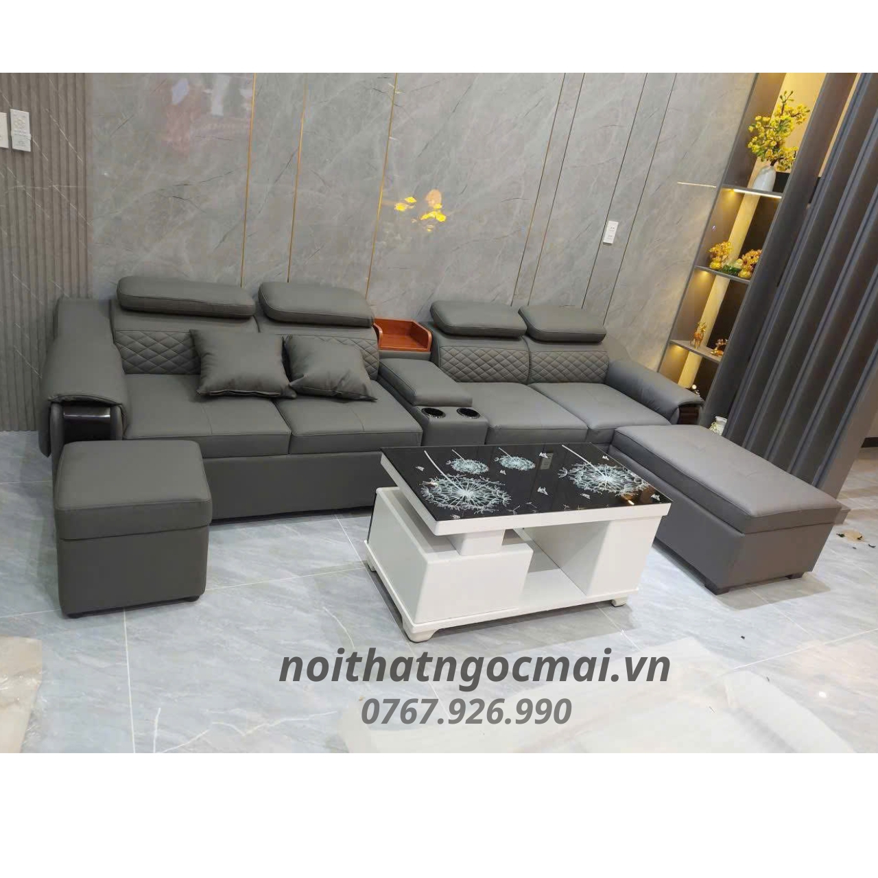 Bộ Sofa Da 3M Kèm 2 Đôn Và Bàn – Sofa Phòng Khách Hiện Đại Mã HM370 - Ảnh 11