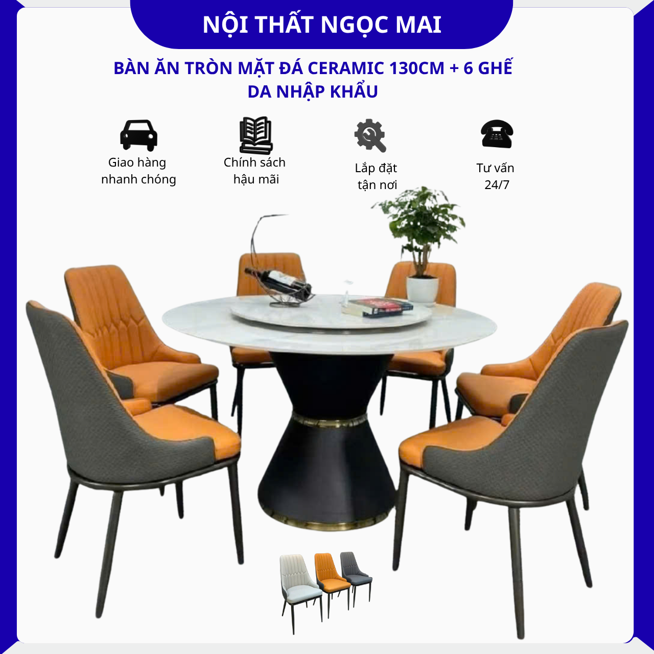 Bàn Ăn Mặt Đá Ceramic 6 ghế Da cao cấp – Mã B202
