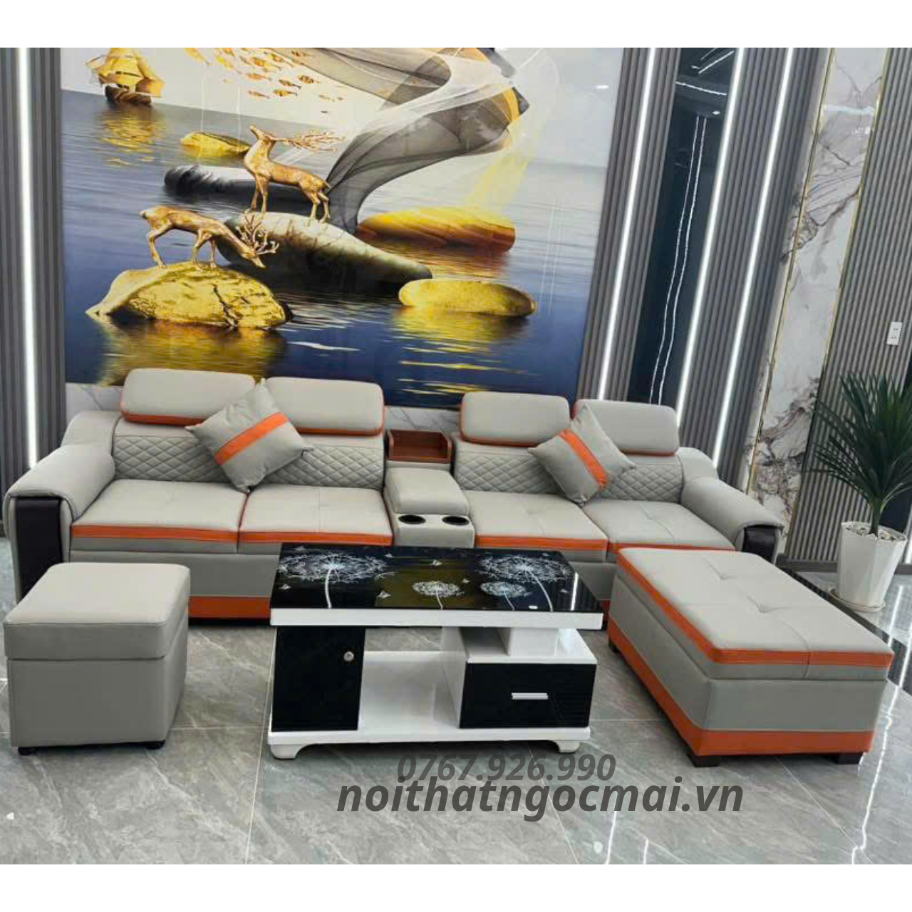 Bộ Sofa Da 3M Kèm 2 Đôn Và Bàn – Sofa Phòng Khách Hiện Đại Mã HM370 - Ảnh 12
