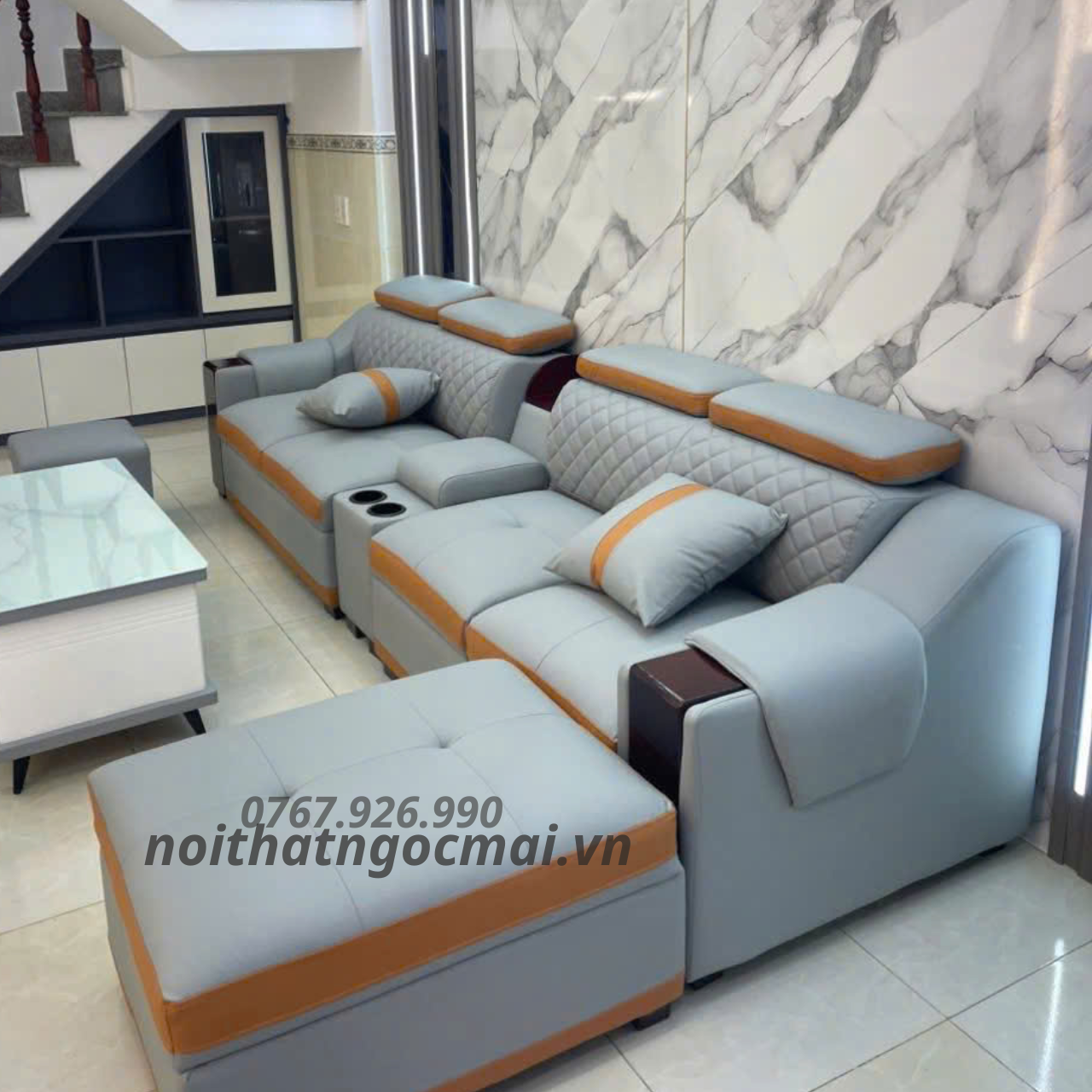 Bộ Sofa Da 3M Kèm 2 Đôn Và Bàn – Sofa Phòng Khách Hiện Đại Mã HM370 - Ảnh 15