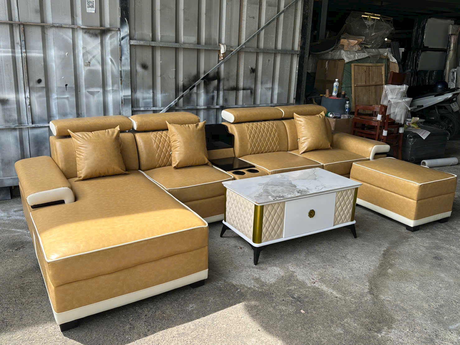 Bộ sofa góc L 3m2x1m6 Thư giãn kèm bàn trà và ghế phụ sang trọng – Mã HM320 - Ảnh 17
