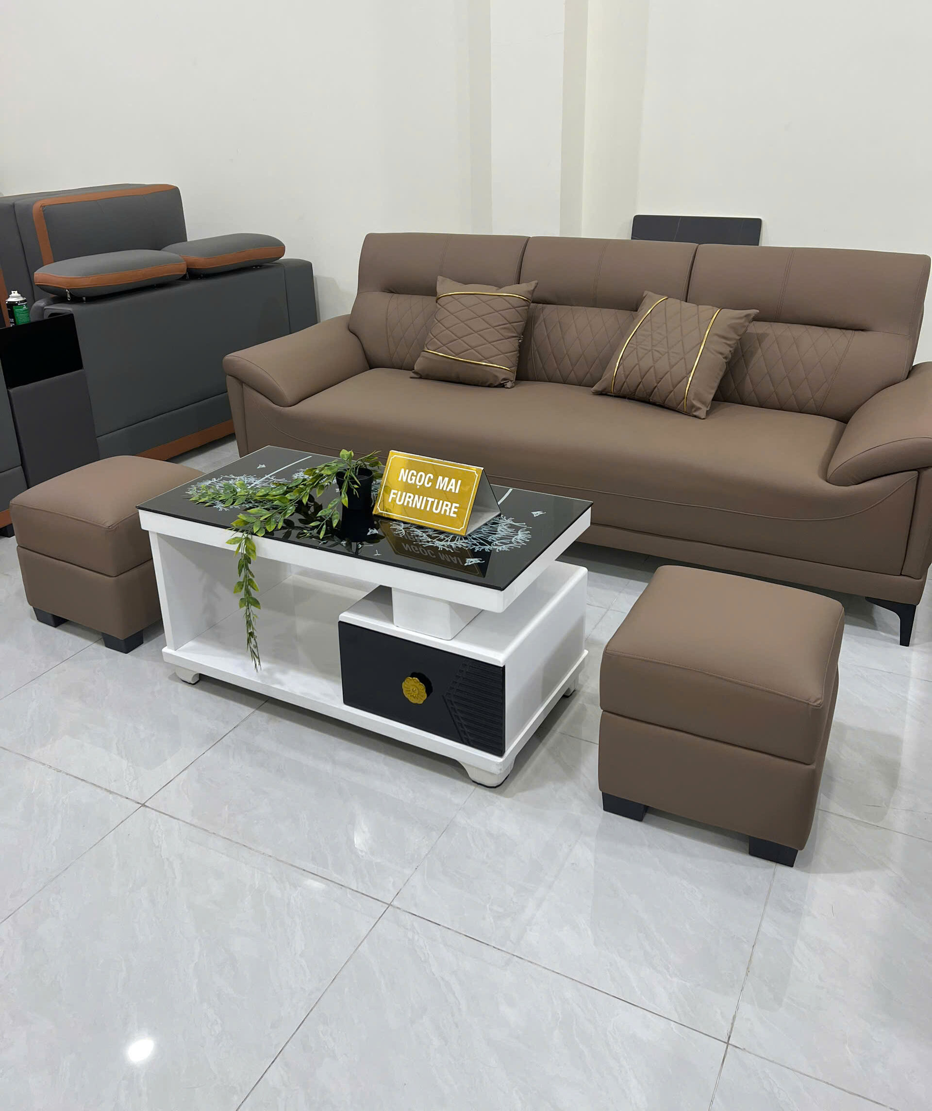 Bộ Sofa Băng Da Cao Cấp 2m2 caro – HM450 Cho Phòng Khách Nhỏ Gọn