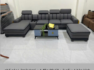 Bộ sofa góc L 3m3x1m6 Cao cấp Phối Viền Gỗ Có Học Ly -Thư giãn kèm bàn trà và ghế phụ sang trọng -Mã MH028