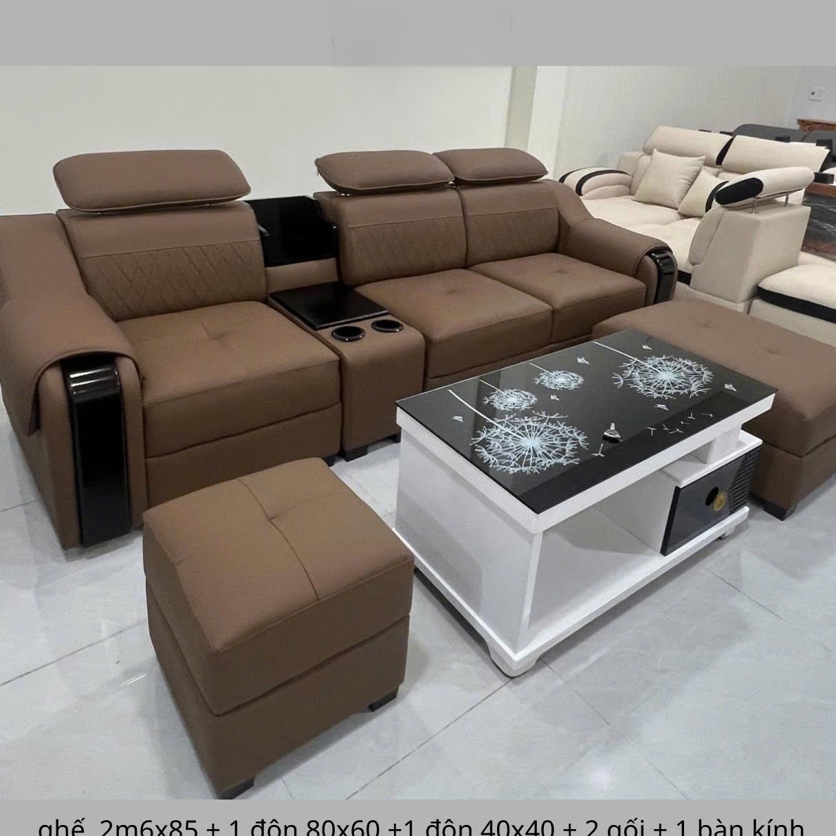 Bộ Sofa Da Cao Cấp 2m8x85 Kèm 2 Đôn Và Bàn Trà – Sofa Phòng Khách Hiện Đại - Mã MH015 - Ảnh 6
