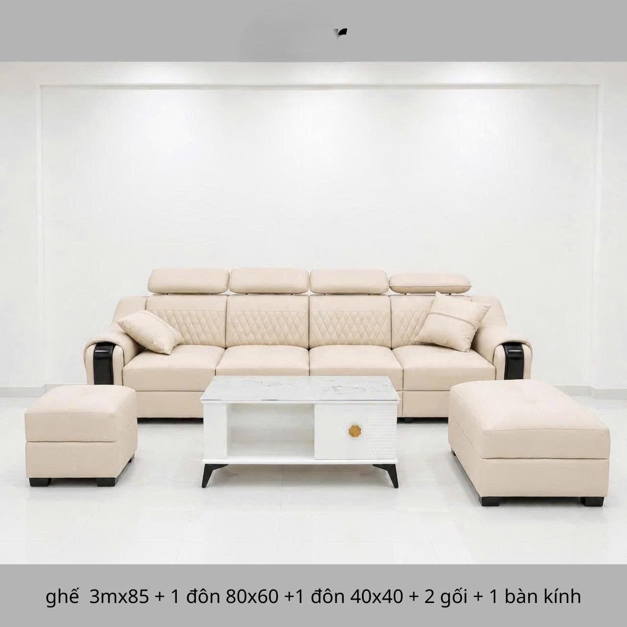 Bộ Sofa Da Cao Cấp 2m8x85 Kèm 2 Đôn Và Bàn Trà – Sofa Phòng Khách Hiện Đại - Mã MH015 - Ảnh 4
