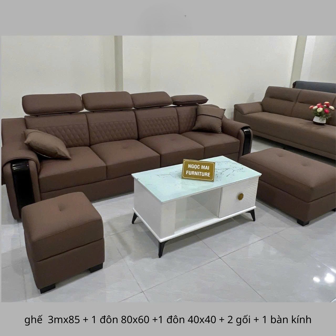 Bộ Sofa Da Cao Cấp 2m8x85 Kèm 2 Đôn Và Bàn Trà – Sofa Phòng Khách Hiện Đại - Mã MH015 - Ảnh 3