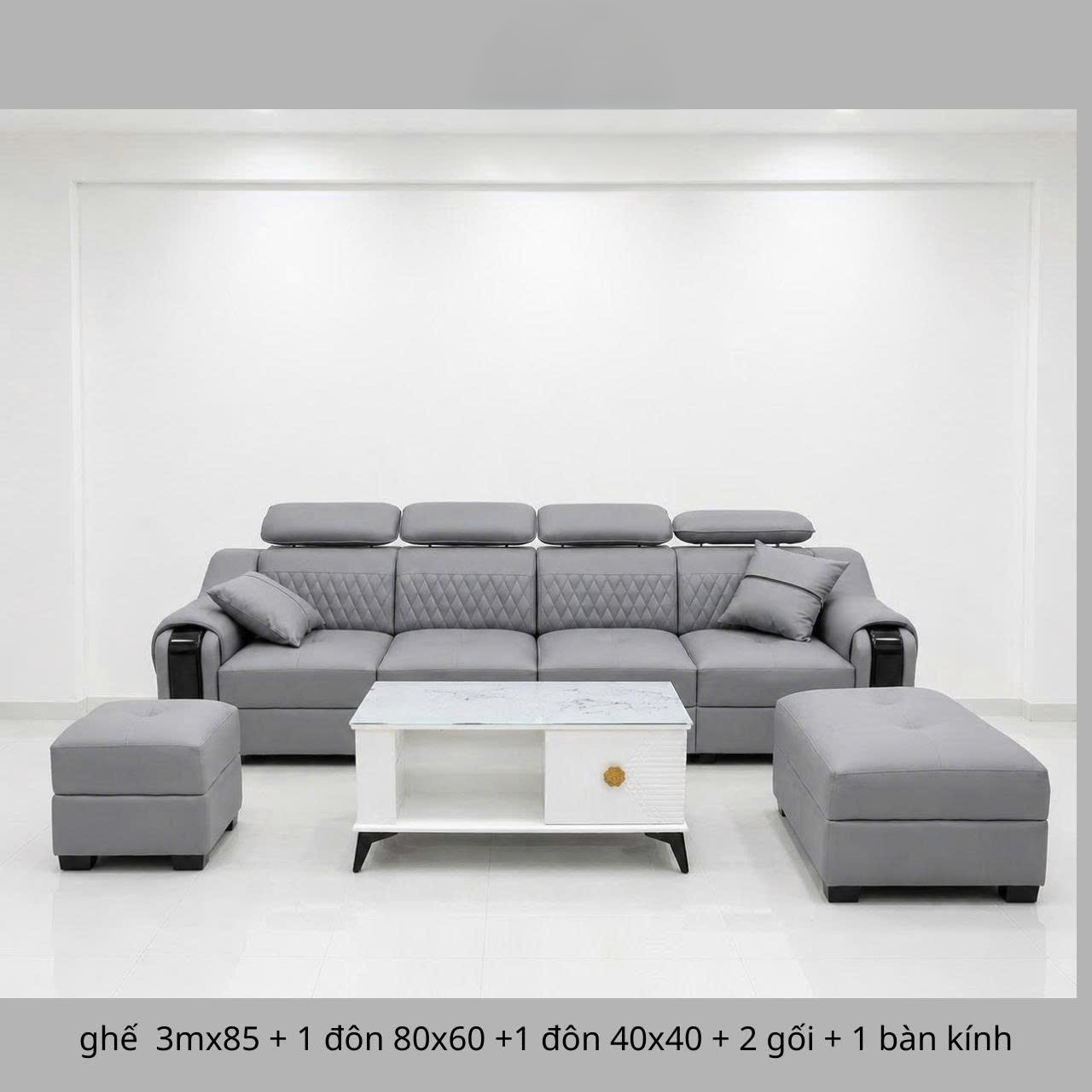Bộ Sofa Da Cao Cấp 2m8x85 Kèm 2 Đôn Và Bàn Trà – Sofa Phòng Khách Hiện Đại - Mã MH015 - Ảnh 5