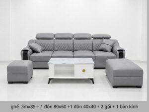Bộ Sofa Da Cao Cấp 2m8x85 Kèm 2 Đôn Và Bàn Trà – Sofa Phòng Khách Hiện Đại - Mã MH015