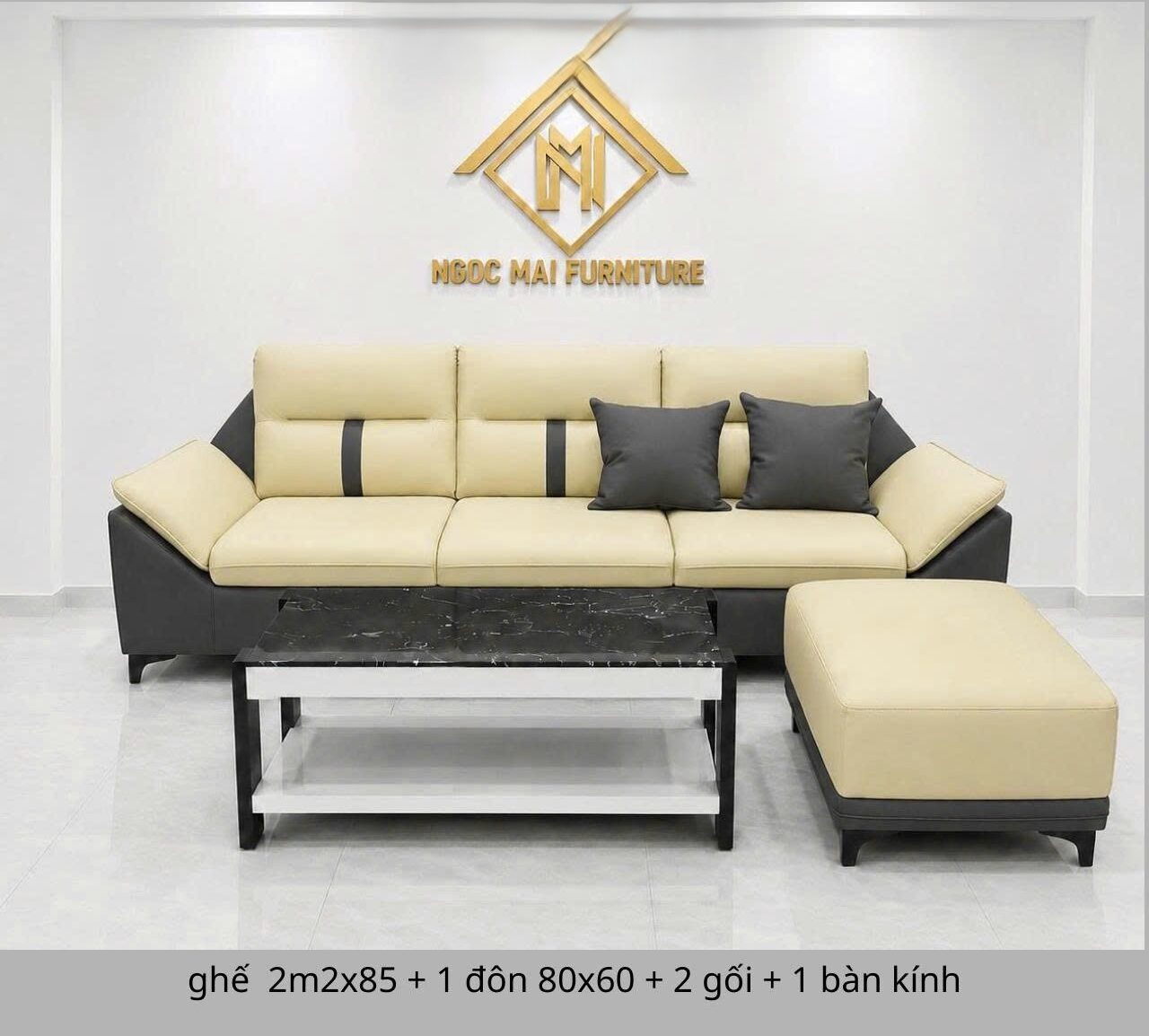 Bộ Sofa Da Pu Cao Cấp 2M2x85 Kèm 1 Đôn Và Bàn Trà – Sofa Phòng Khách Hiện Đại - Mã: MHO16