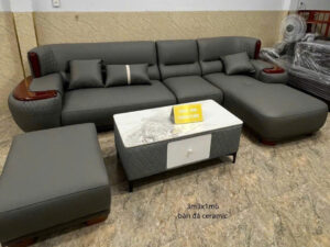 Bộ sofa góc L 3m3x1m7 Cổ điển Cao cấp Tay Phối Viền Gỗ Thiết kế Sang Trọng- Mã MH011