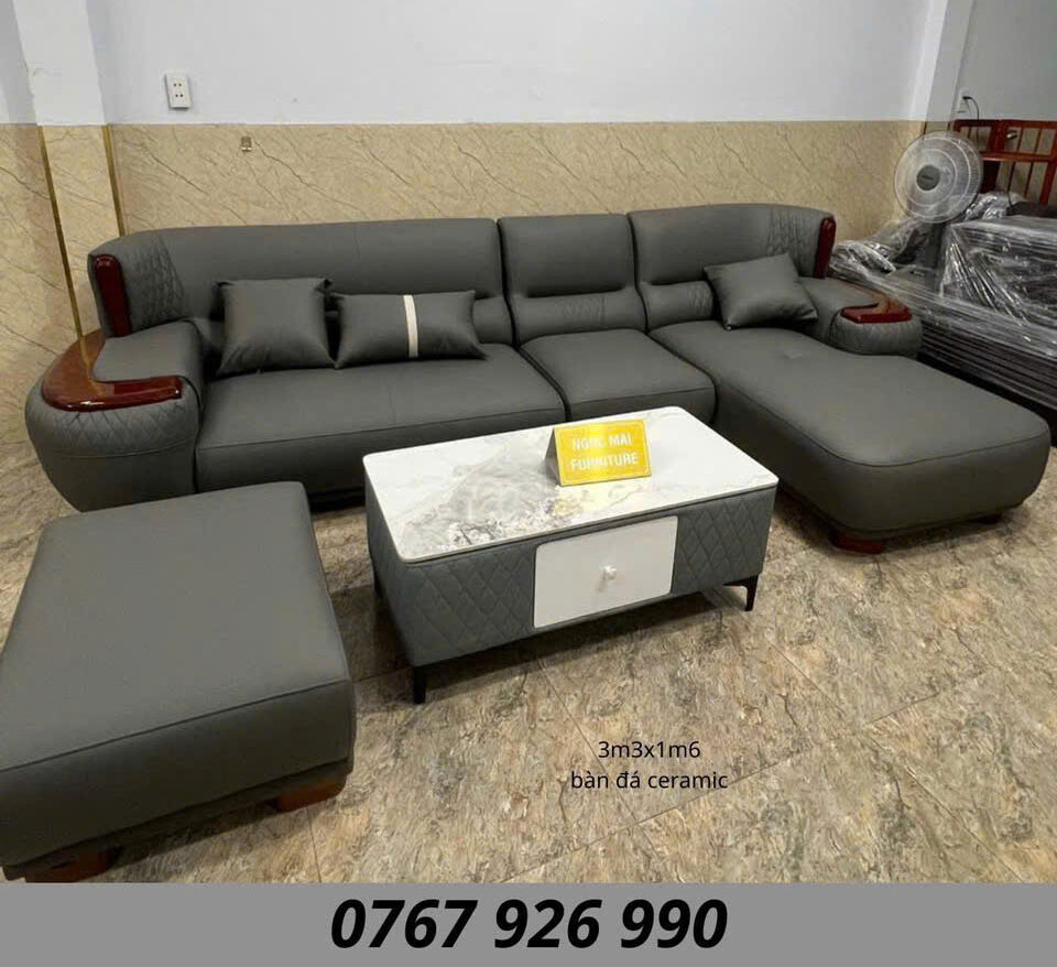 Bộ sofa góc L 3m3x1m7 Cổ điển Cao cấp Tay Phối Viền Gỗ Thiết kế Sang Trọng- Mã MH011