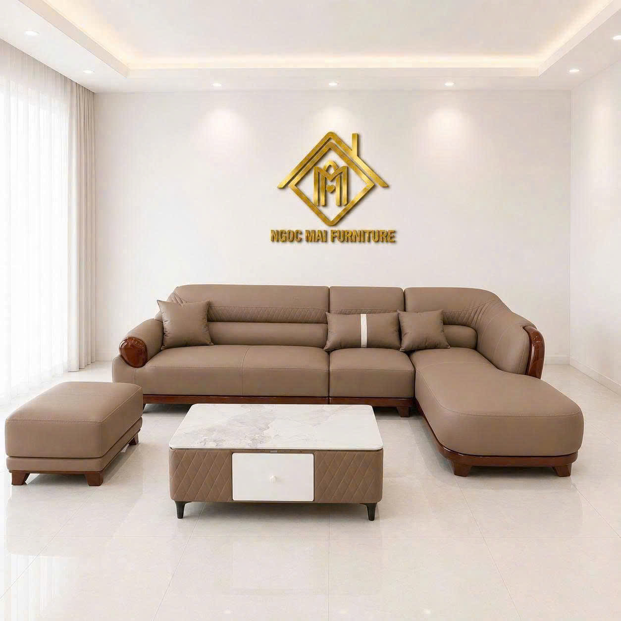 Bộ sofa góc L 3m3x1m7 Cổ Điển Cao cấp Tay Uốn Cong Thiết kế Sang Trọng Tạo Điểm Nhấn Sắc Sảo--Thư giãn kèm bàn trà và ghế phụ sang trọng - Mã MH012 - Ảnh 4