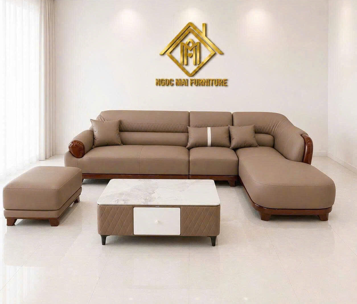 Bộ sofa góc L 3m3x1m7 Cổ Điển Cao cấp Tay Uốn Cong Thiết kế Sang Trọng Tạo Điểm Nhấn Sắc Sảo--Thư giãn kèm bàn trà và ghế phụ sang trọng - Mã MH012
