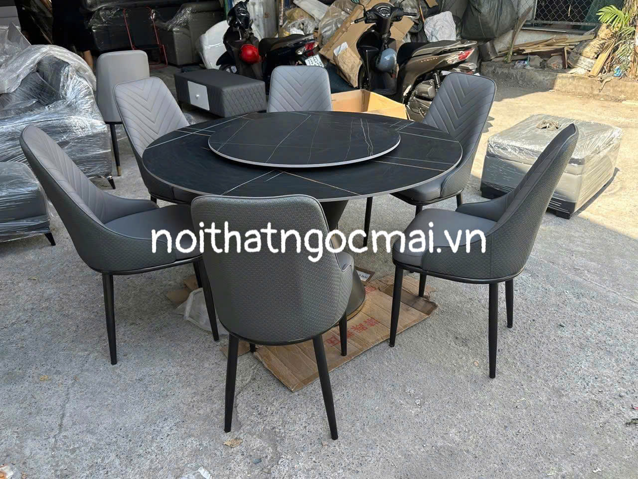 Bàn ăn đá ceramic tròn D130cm – Bàn ăn tròn 6 ghế lưng xương cá sang trọng- mã MH037 - Ảnh 10