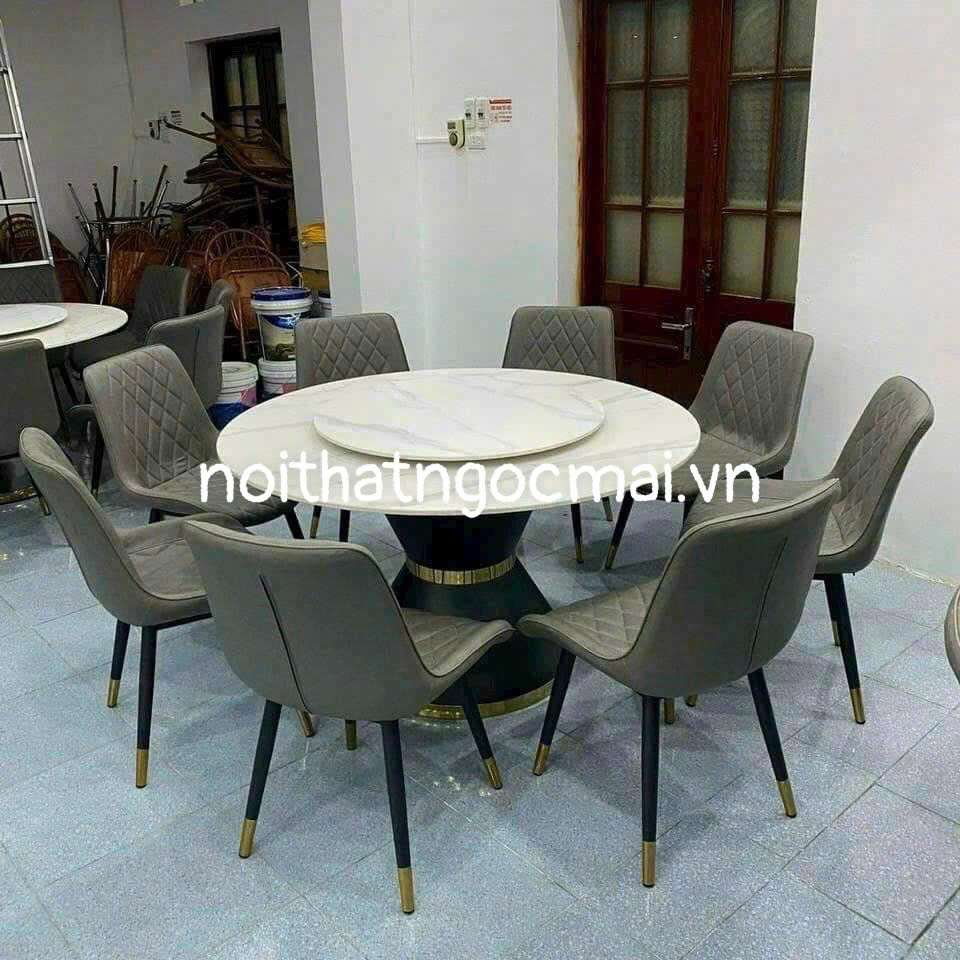 Bàn ăn đá ceramic tròn D130cm – Bàn ăn tròn 6 ghế lưng xương cá sang trọng- mã MH037 - Ảnh 4