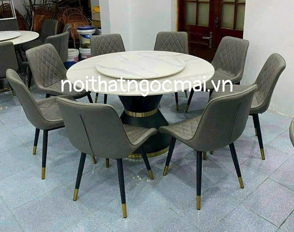 Bàn ăn đá ceramic tròn D130cm – Bàn ăn tròn 6 ghế lưng xương cá sang trọng- mã MH037 - Ảnh 3