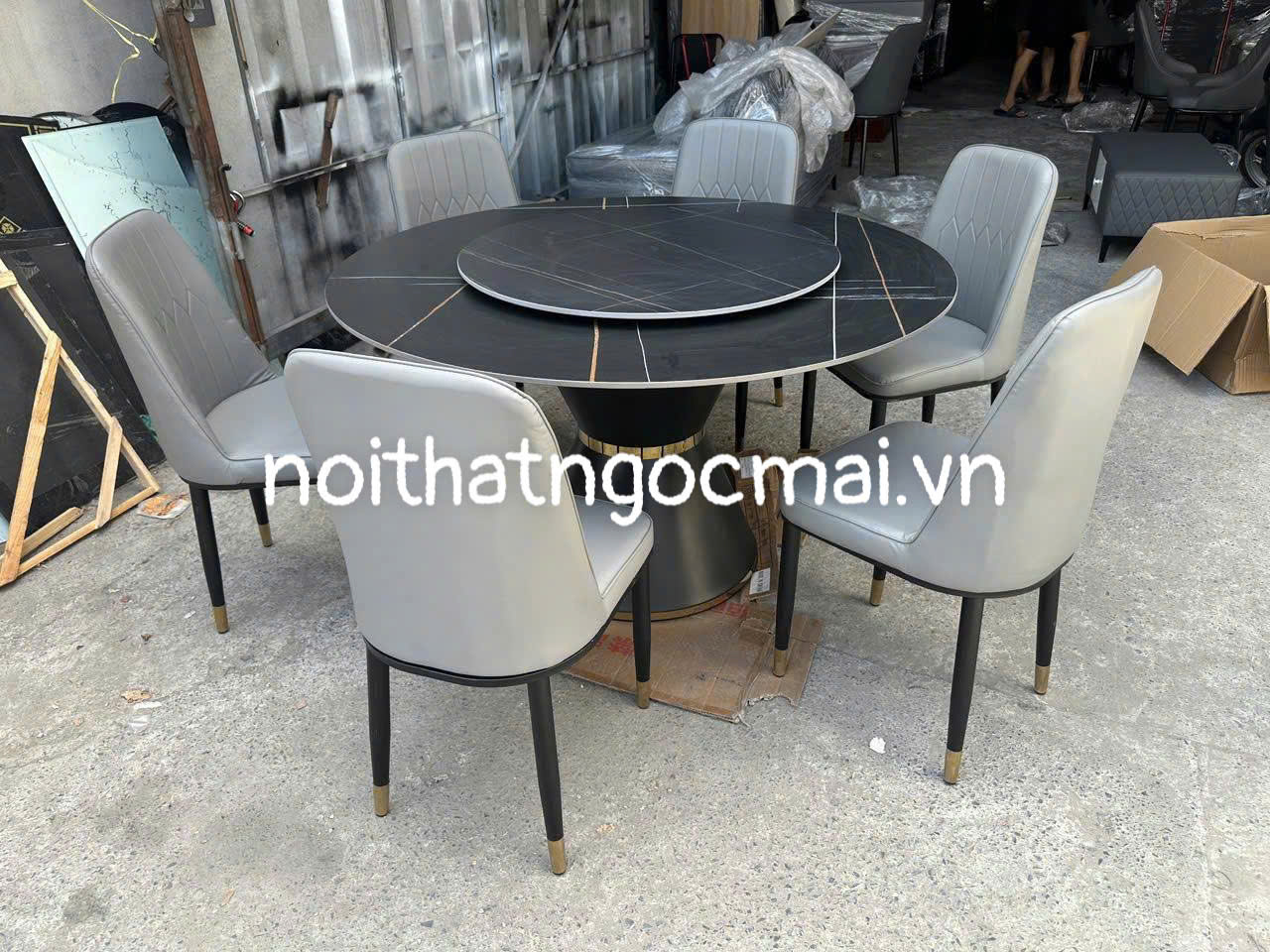 Bàn ăn đá ceramic tròn D130cm – Bàn ăn tròn 6 ghế lưng xương cá sang trọng- mã MH037 - Ảnh 9