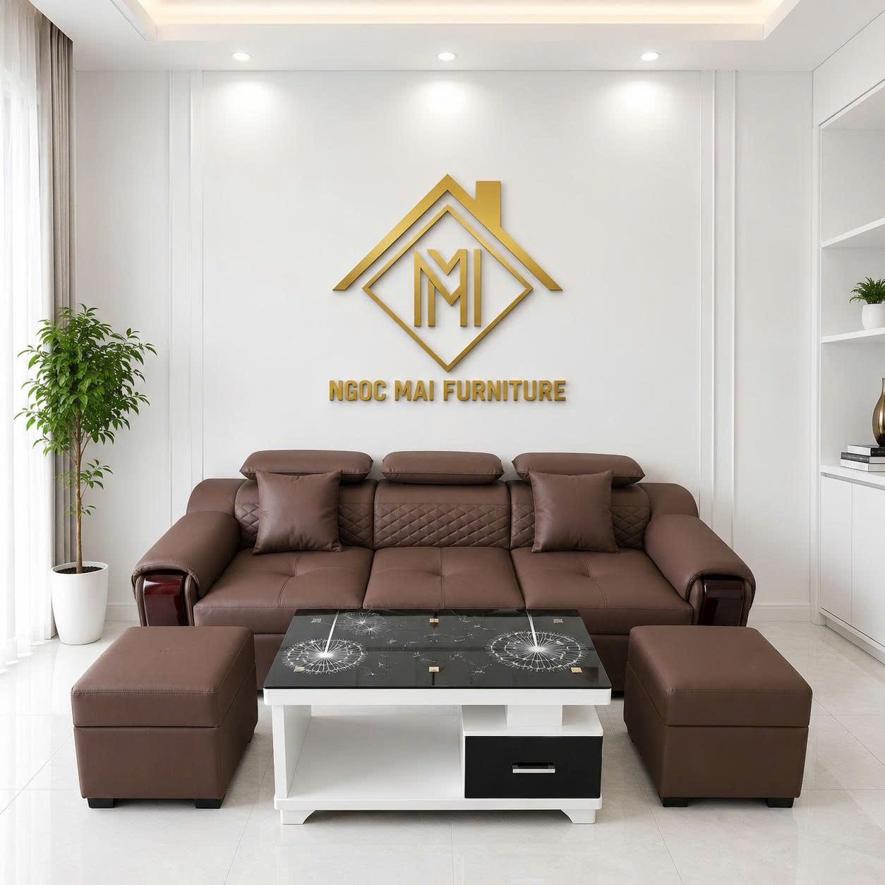 Sofa Da PU Cao Cấp 2m2 Kèm Bàn & 2 Đôn - MH220 Cho Phòng Khách Nhỏ - Ảnh 2