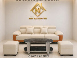 Bộ Sofa Da Cao Cấp 2m2  đầu bật chân cao – mã MH025 Cho Phòng Khách Nhỏ Gọn