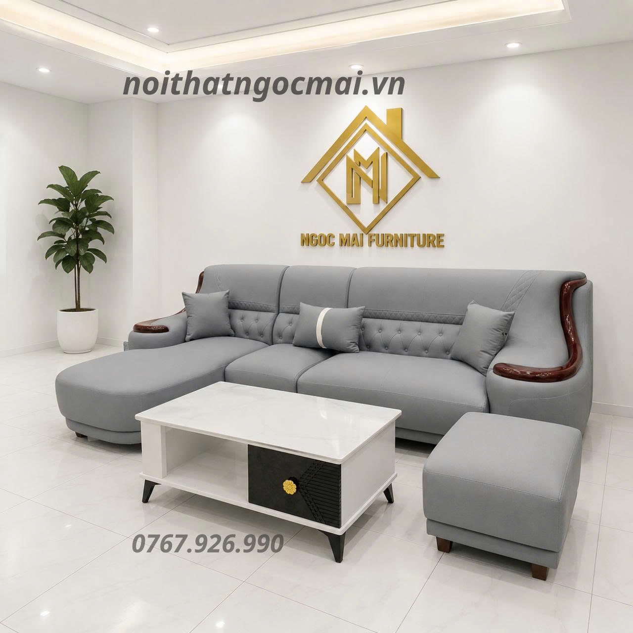 Bộ sofa góc L 3m3x1m6 Cổ điển Cao cấp Tay Phối Viền Gỗ-Thư giãn kèm bàn trà và ghế phụ sang trọng -Mã MH010 - Ảnh 5