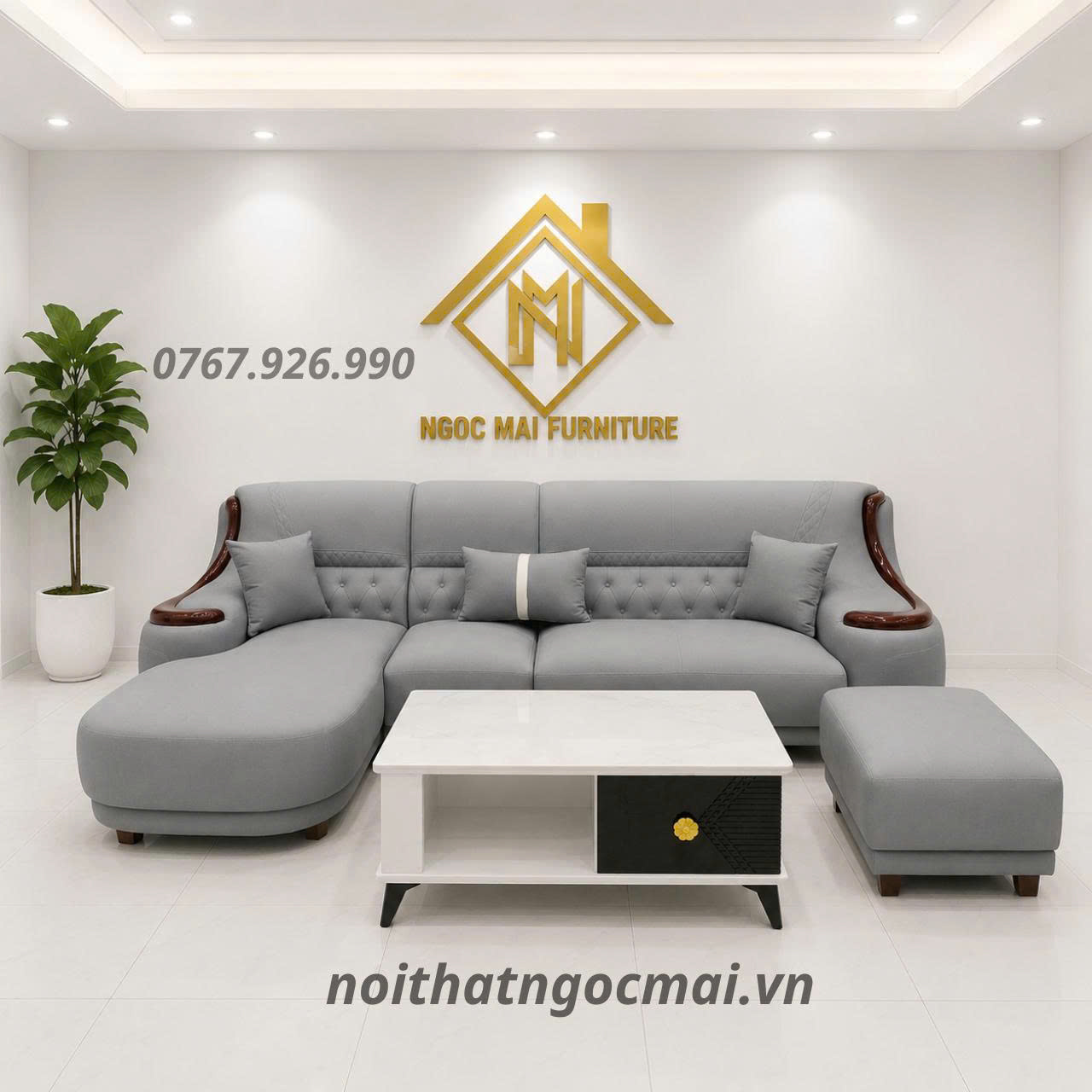 Bộ sofa góc L 3m3x1m6 Cổ điển Cao cấp Tay Phối Viền Gỗ-Thư giãn kèm bàn trà và ghế phụ sang trọng -Mã MH010 - Ảnh 6