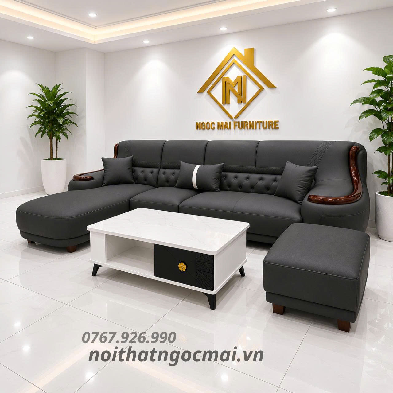Bộ sofa góc L 3m3x1m6 Cổ điển Cao cấp Tay Phối Viền Gỗ-Thư giãn kèm bàn trà và ghế phụ sang trọng -Mã MH010 - Ảnh 4