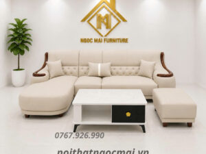 Bộ sofa góc L 3m3x1m6 Cổ điển Cao cấp Tay Phối Viền Gỗ-Thư giãn kèm bàn trà và ghế phụ sang trọng -Mã MH010