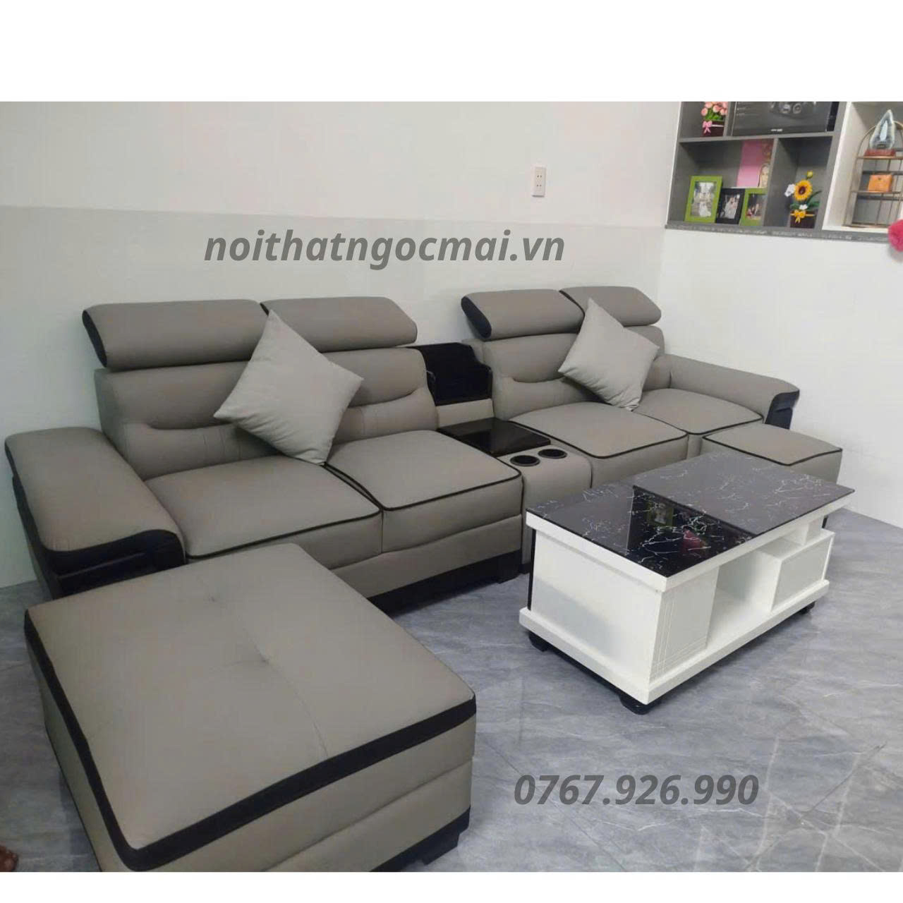 Bộ Sofa Da Cao Cấp Mặt Cười 2M6 có học ly Kèm 2 Đôn Và Bàn - mã MH029 - Ảnh 6