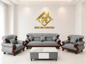 Bộ Sofa Cổ Điển Hoàng Gia Châu Âu Đẳng Cấp Thượng Lưu -Tay Phối Viền Gỗ-Thư giãn kèm bàn trà và ghế phụ sang trọng -Mã MH013