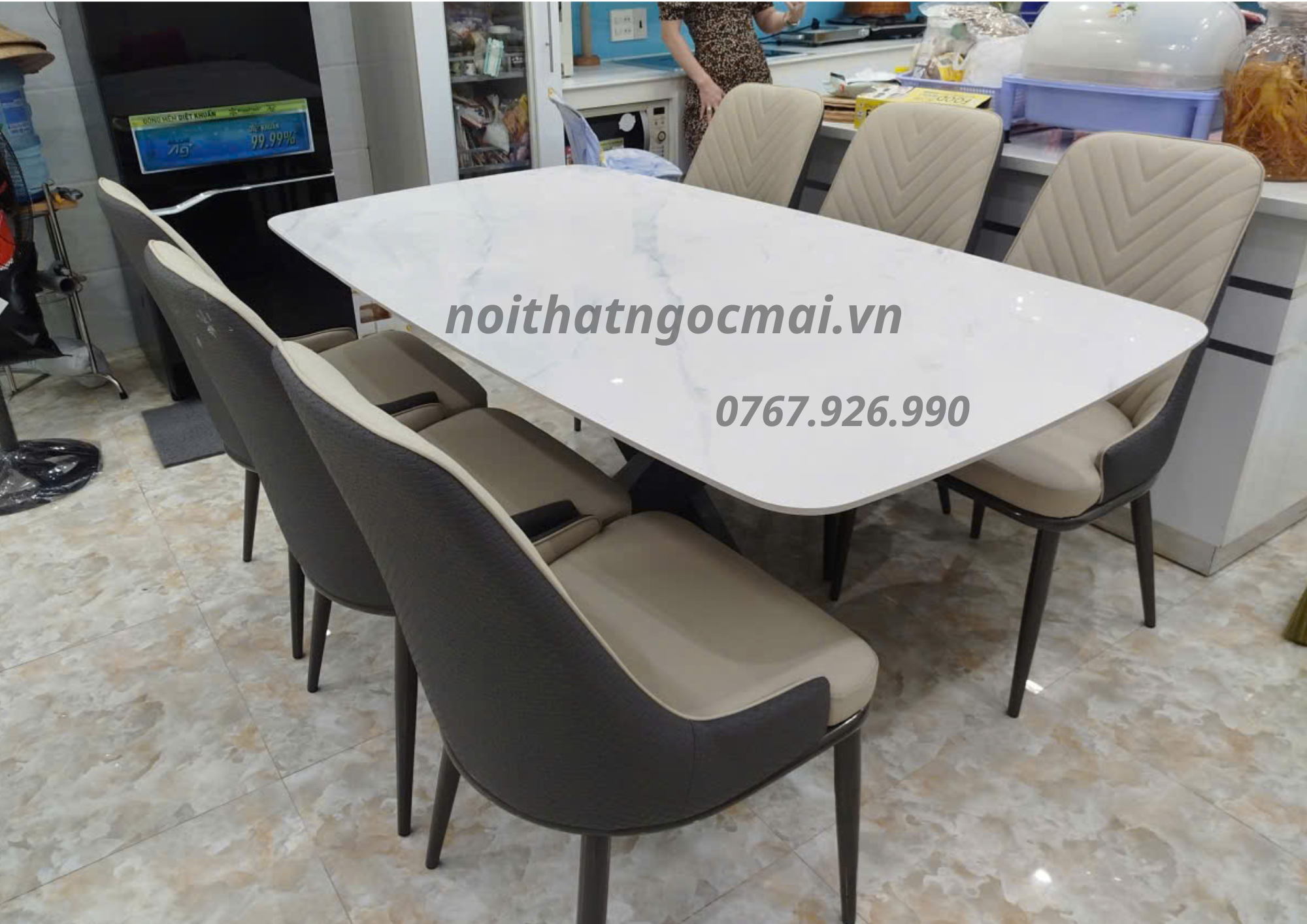 Bàn Ăn Mặt Đá Ceramic 6 ghế Da cao cấp - Mã B202 - Ảnh 5