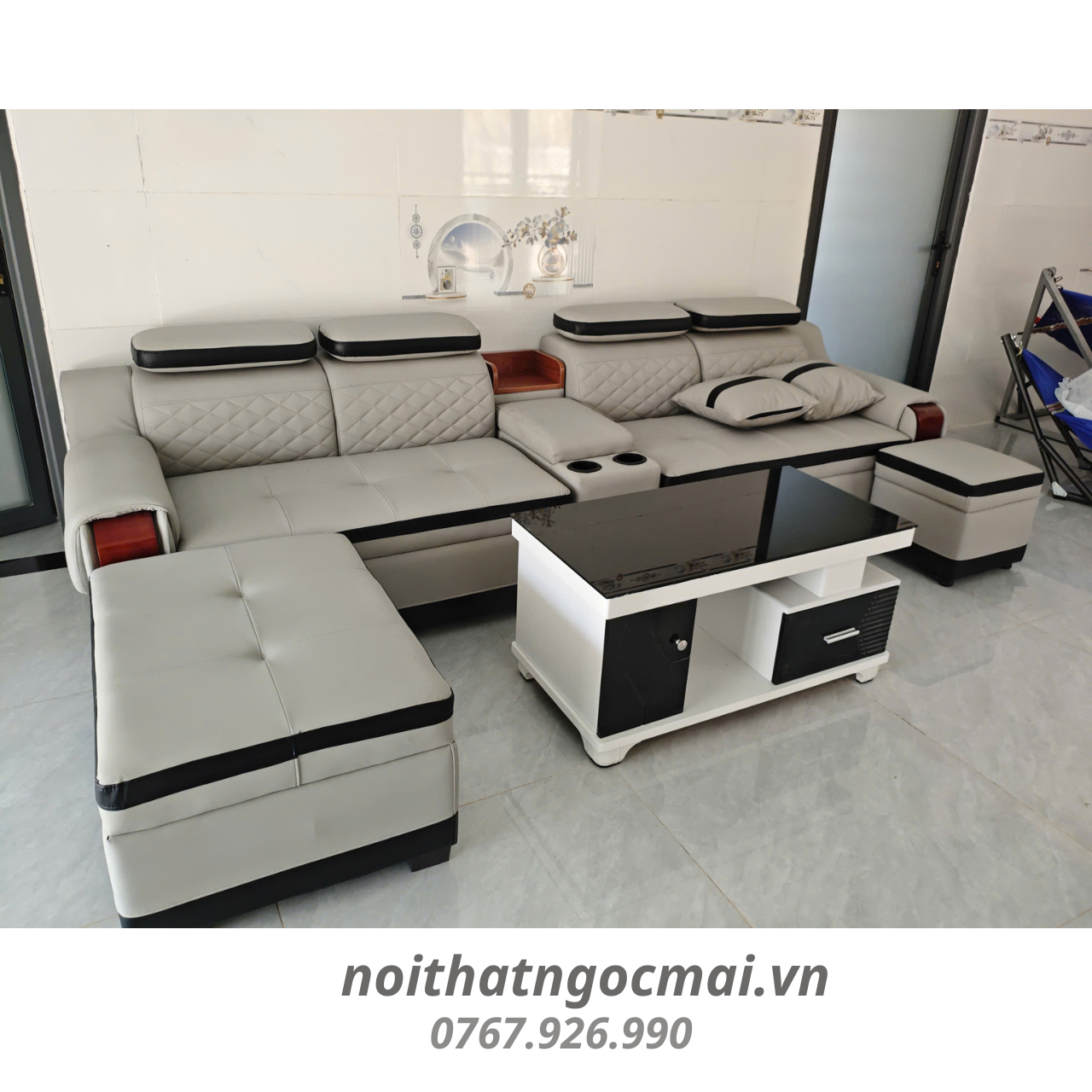 Bộ Sofa Da 3M Kèm 2 Đôn Và Bàn – Sofa Phòng Khách Hiện Đại Mã HM370 - Ảnh 3
