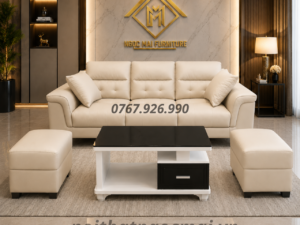 Bộ Sofa Da 2M2 MH98 Kèm 2 Đôn Và Bàn – Sofa Phòng Khách Hiện Đại