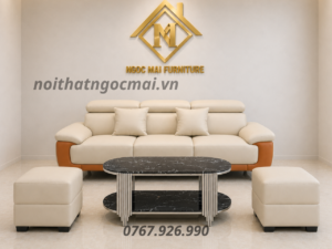 Bộ Sofa Da 2M2 Mã TH155 Kèm 2 Đôn Và Bàn – Sofa Phòng Khách Hiện Đại
