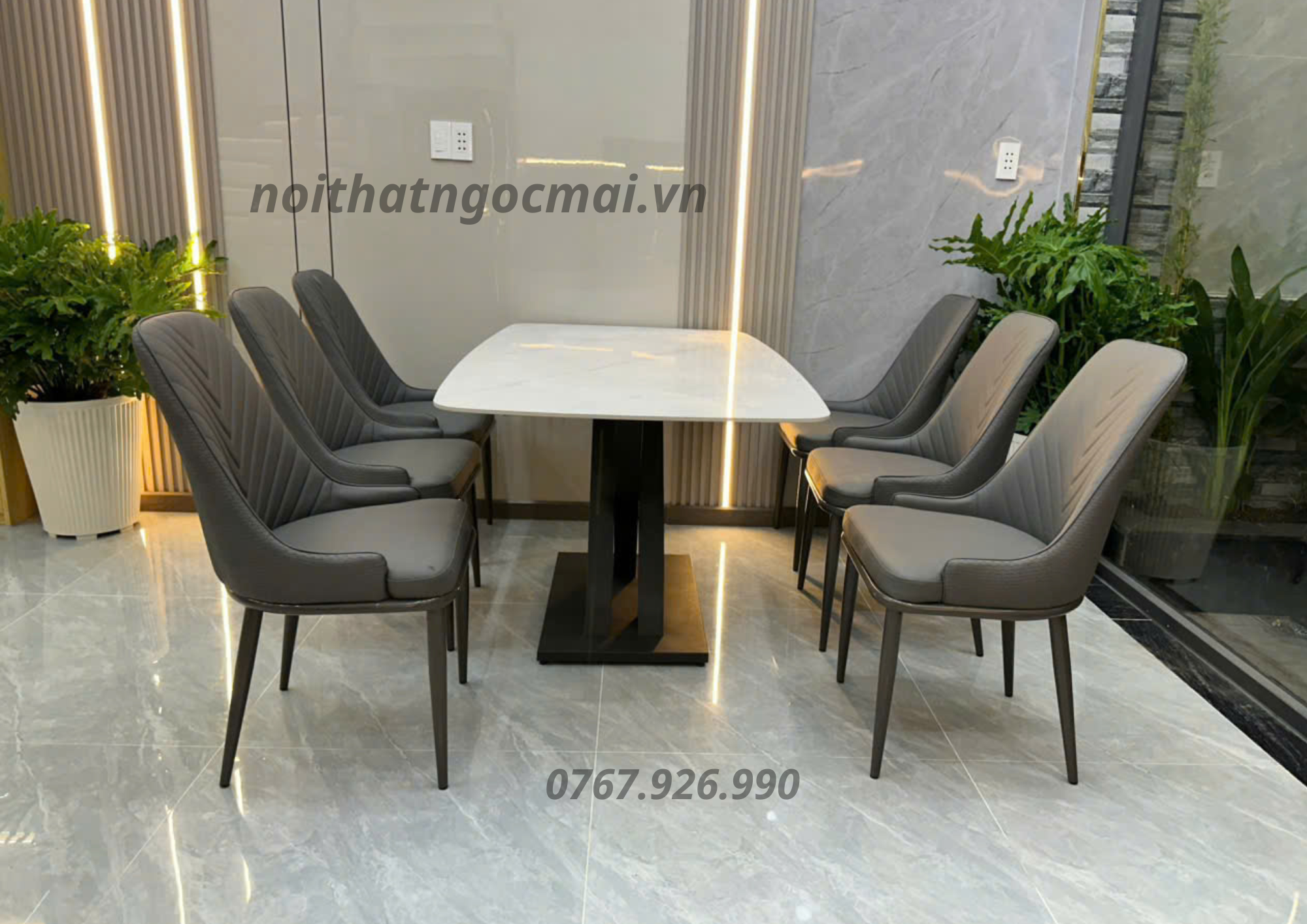 Bàn Ăn Mặt Đá Ceramic 6 ghế Da cao cấp - Mã B202 - Ảnh 18