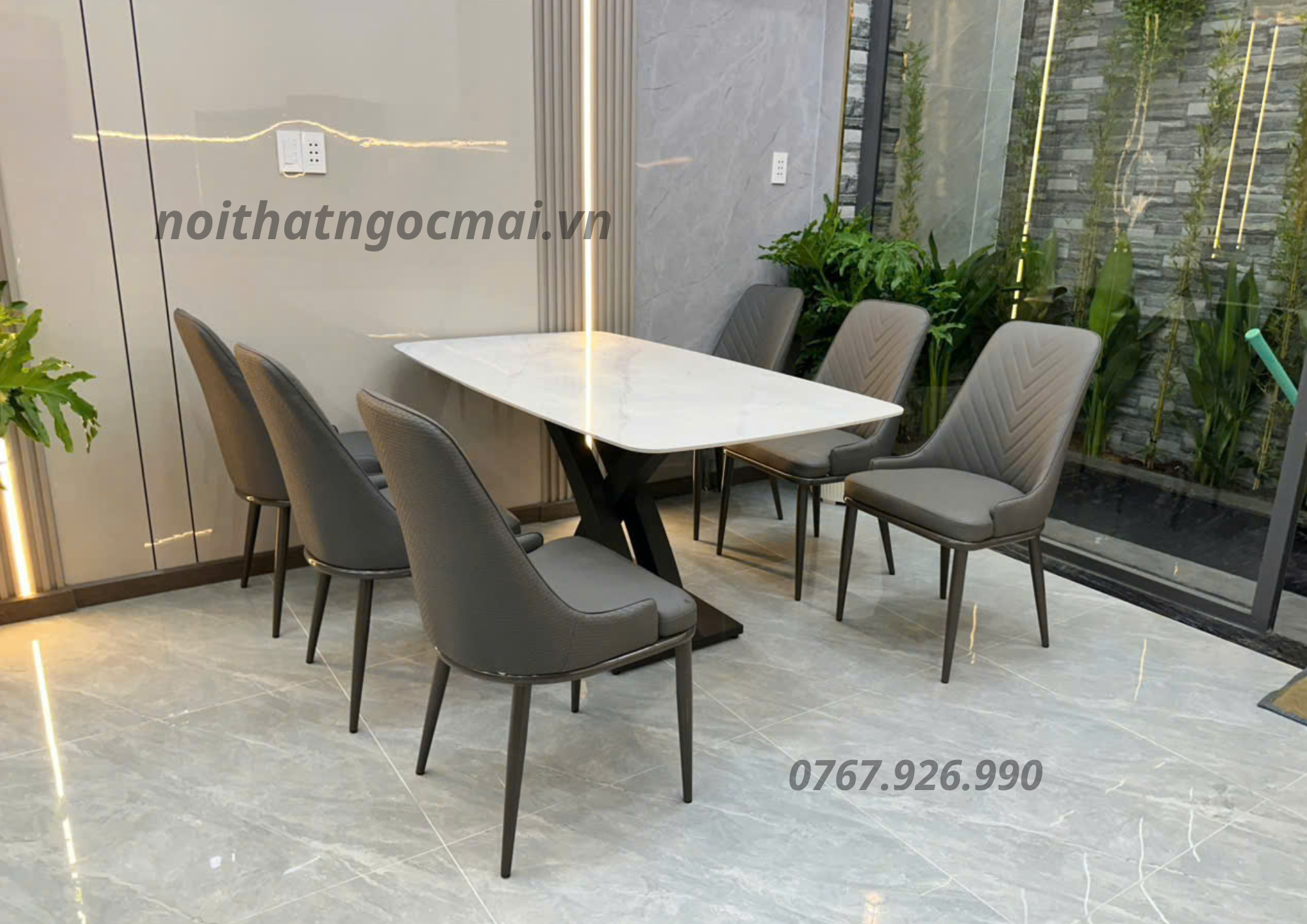 Bàn Ăn Mặt Đá Ceramic 6 ghế Da cao cấp - Mã B202 - Ảnh 19
