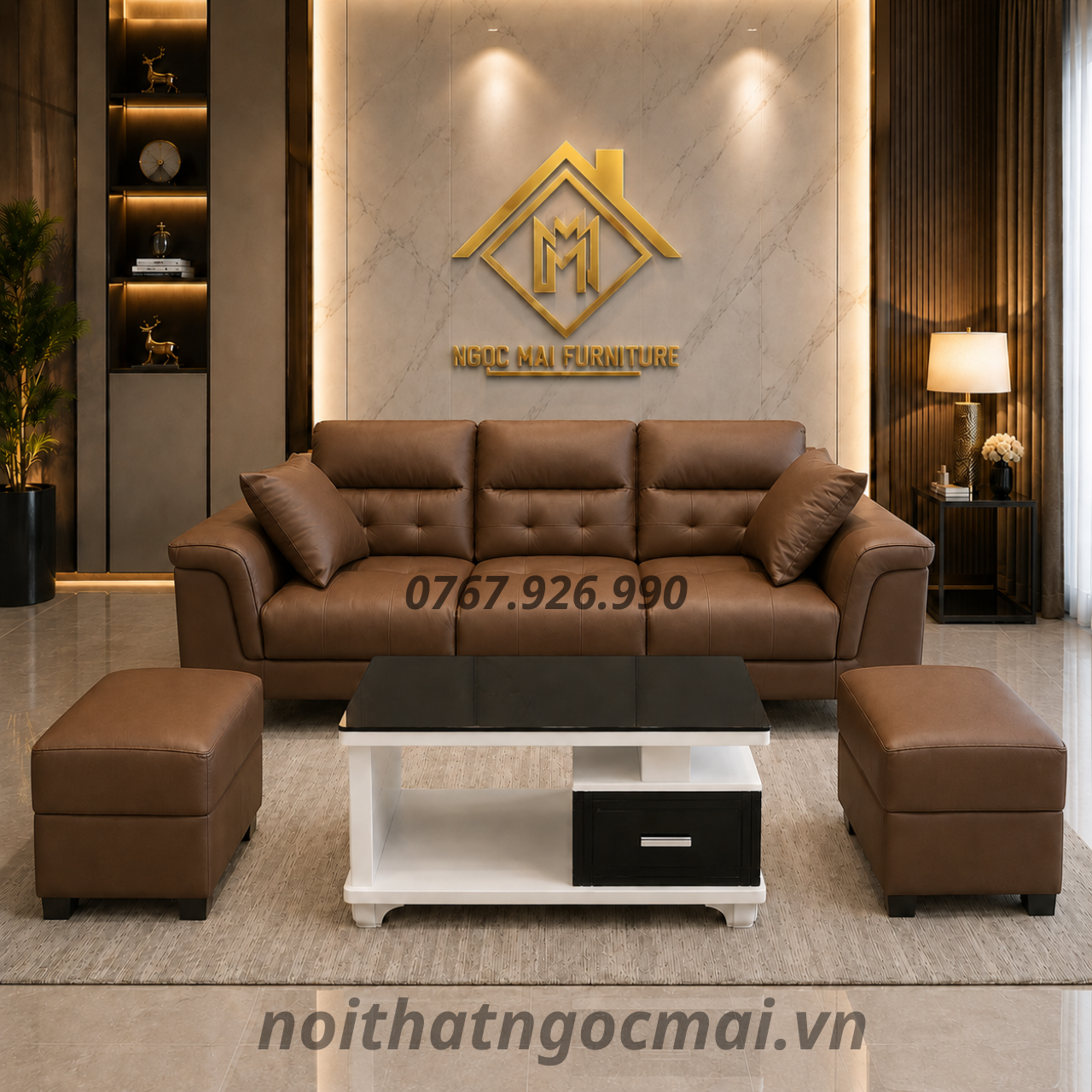 Bộ Sofa Da 2M2 MH98 Kèm 2 Đôn Và Bàn – Sofa Phòng Khách Hiện Đại - Ảnh 9