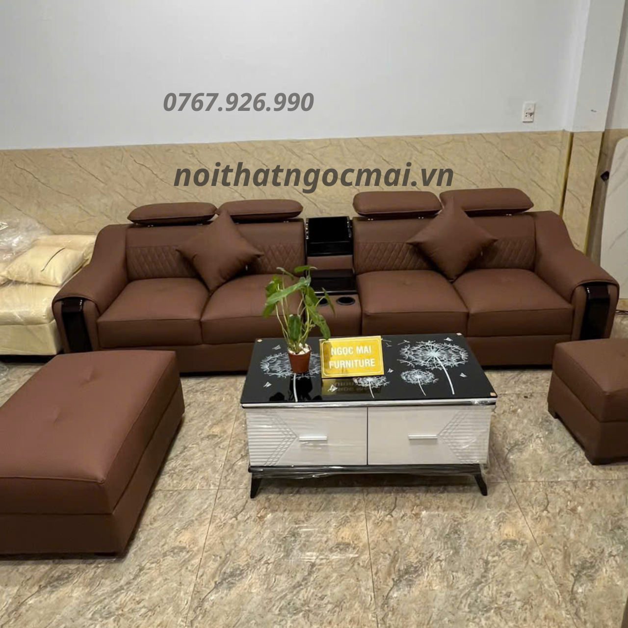 Bộ Sofa Da 3M Kèm 2 Đôn Và Bàn – Sofa Phòng Khách Hiện Đại Mã HM370 - Ảnh 6