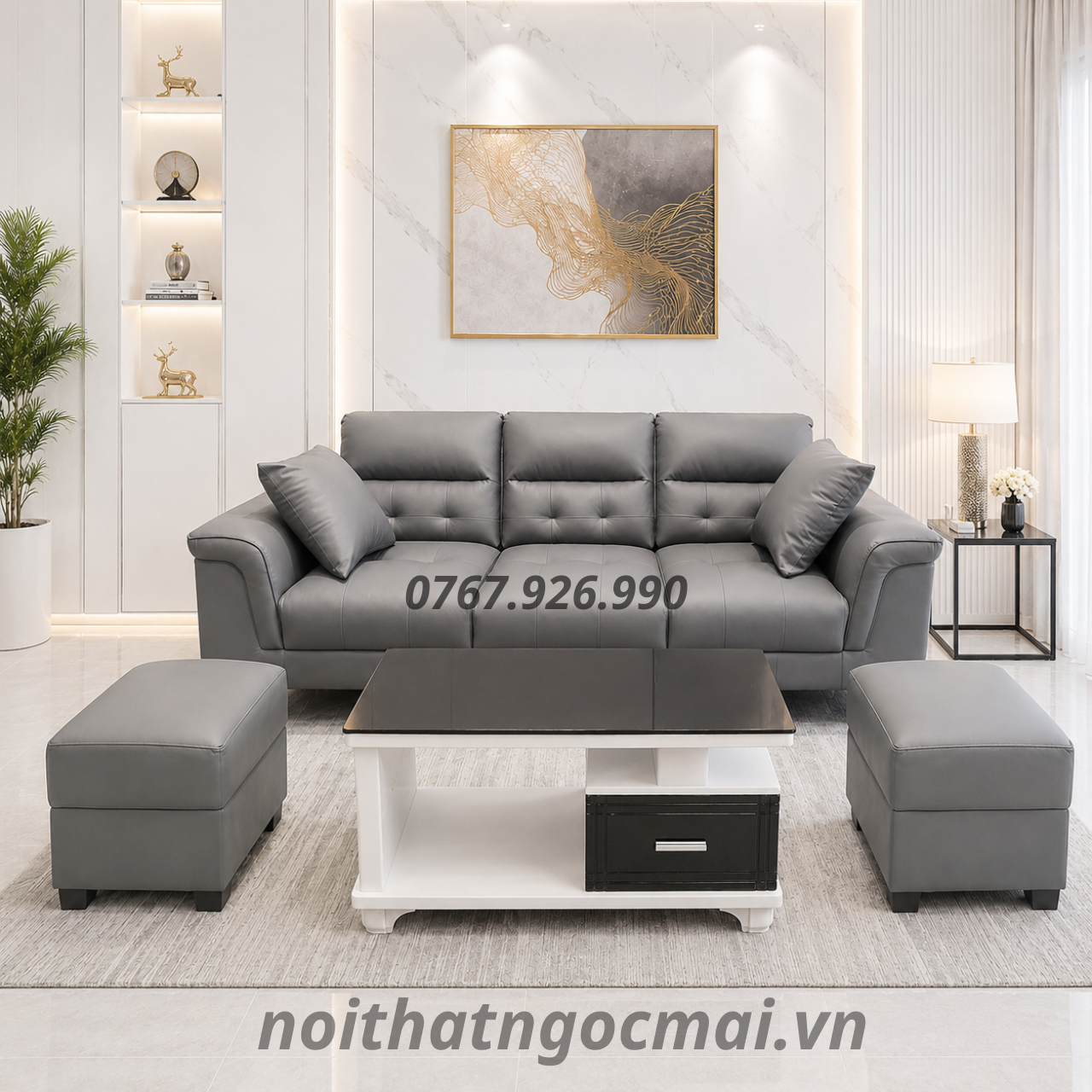 Bộ Sofa Da 2M2 MH98 Kèm 2 Đôn Và Bàn – Sofa Phòng Khách Hiện Đại - Ảnh 8