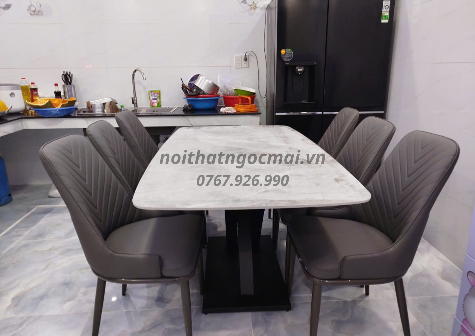 Bàn Ăn Mặt Đá Ceramic 6 ghế Da cao cấp - Mã B202 - Ảnh 21