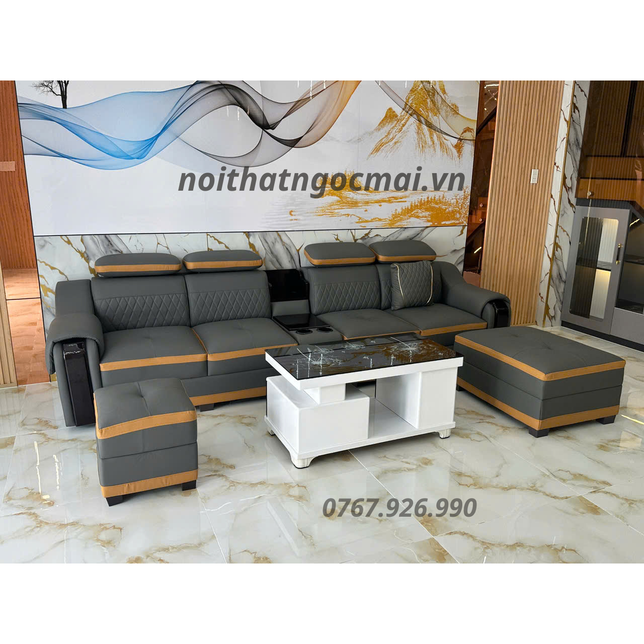 Bộ Sofa Da 3M Kèm 2 Đôn Và Bàn – Sofa Phòng Khách Hiện Đại Mã HM370 - Ảnh 7