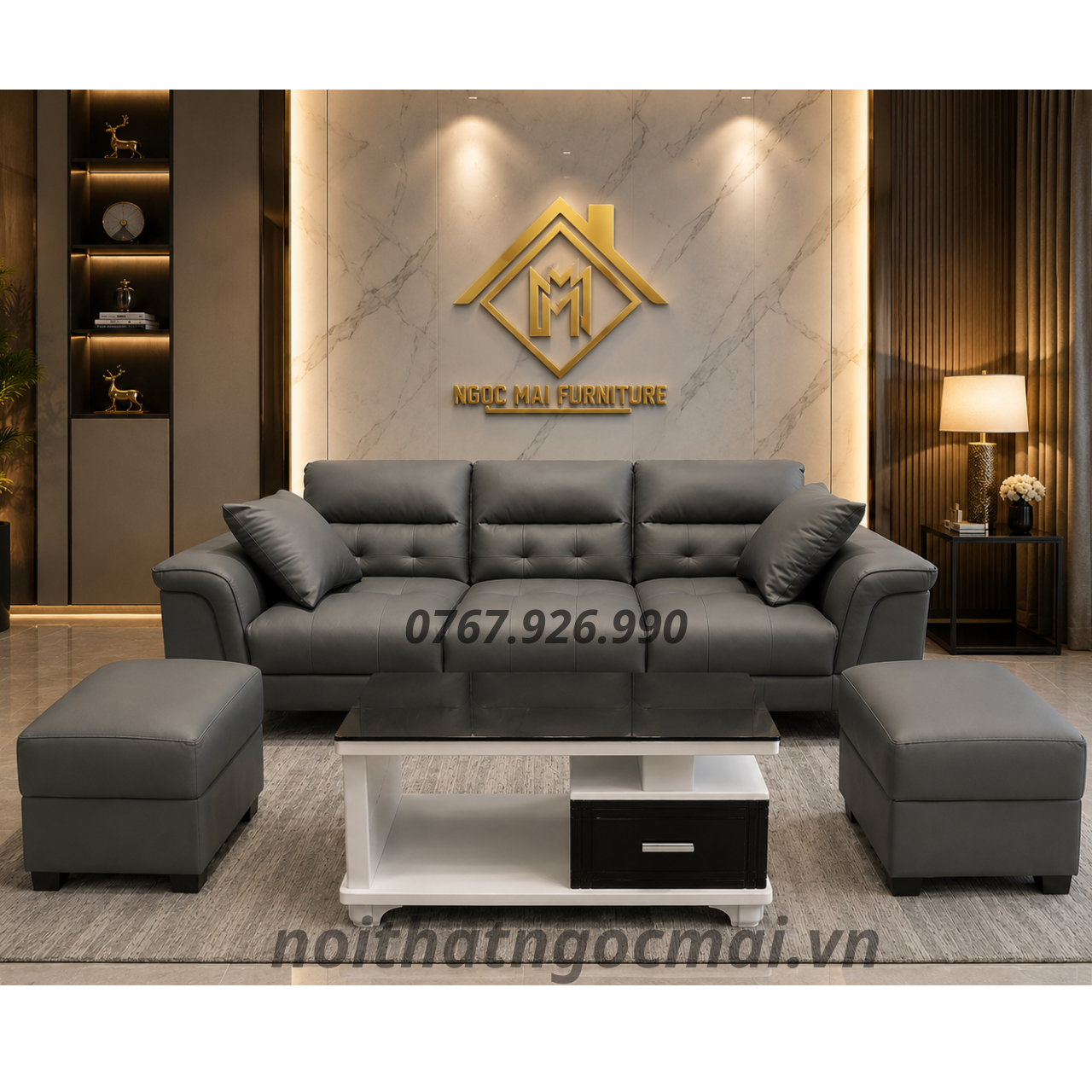Bộ Sofa Da 2M2 MH98 Kèm 2 Đôn Và Bàn – Sofa Phòng Khách Hiện Đại - Ảnh 2