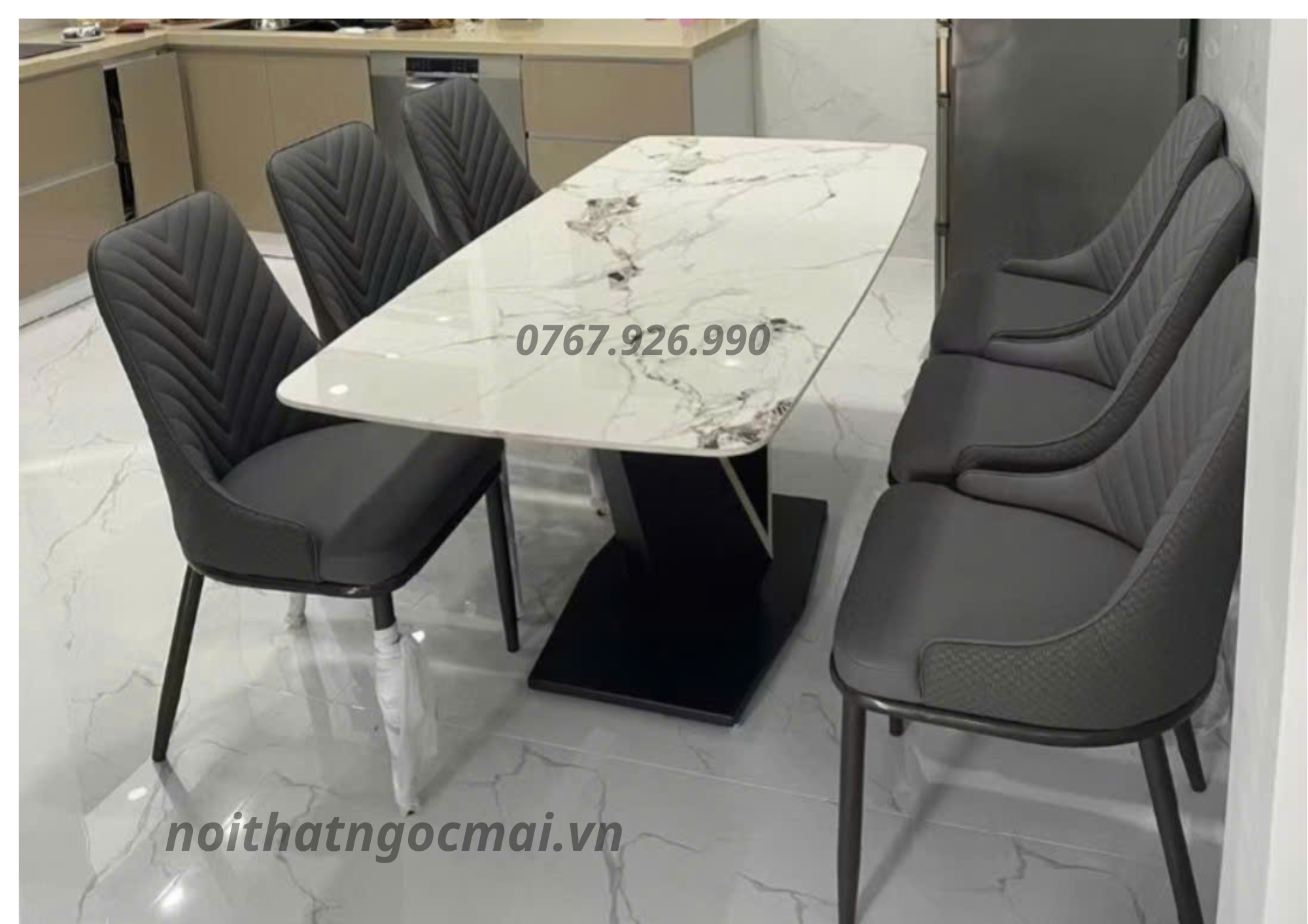 Bàn Ăn Mặt Đá Ceramic 6 ghế Da cao cấp - Mã B202 - Ảnh 22