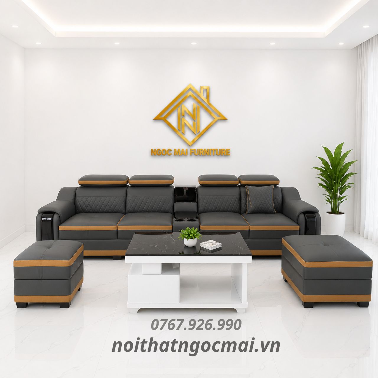 Bộ Sofa Da 3M Kèm 2 Đôn Và Bàn – Sofa Phòng Khách Hiện Đại Mã HM370 - Ảnh 10