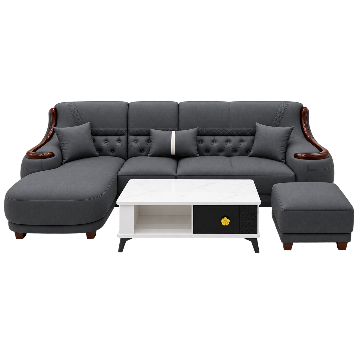Bộ sofa góc L 3m3x1m7 Cổ điển Cao cấp Tay Phối Viền Gỗ Thiết kế Sang Trọng- Mã MH011 - Ảnh 10