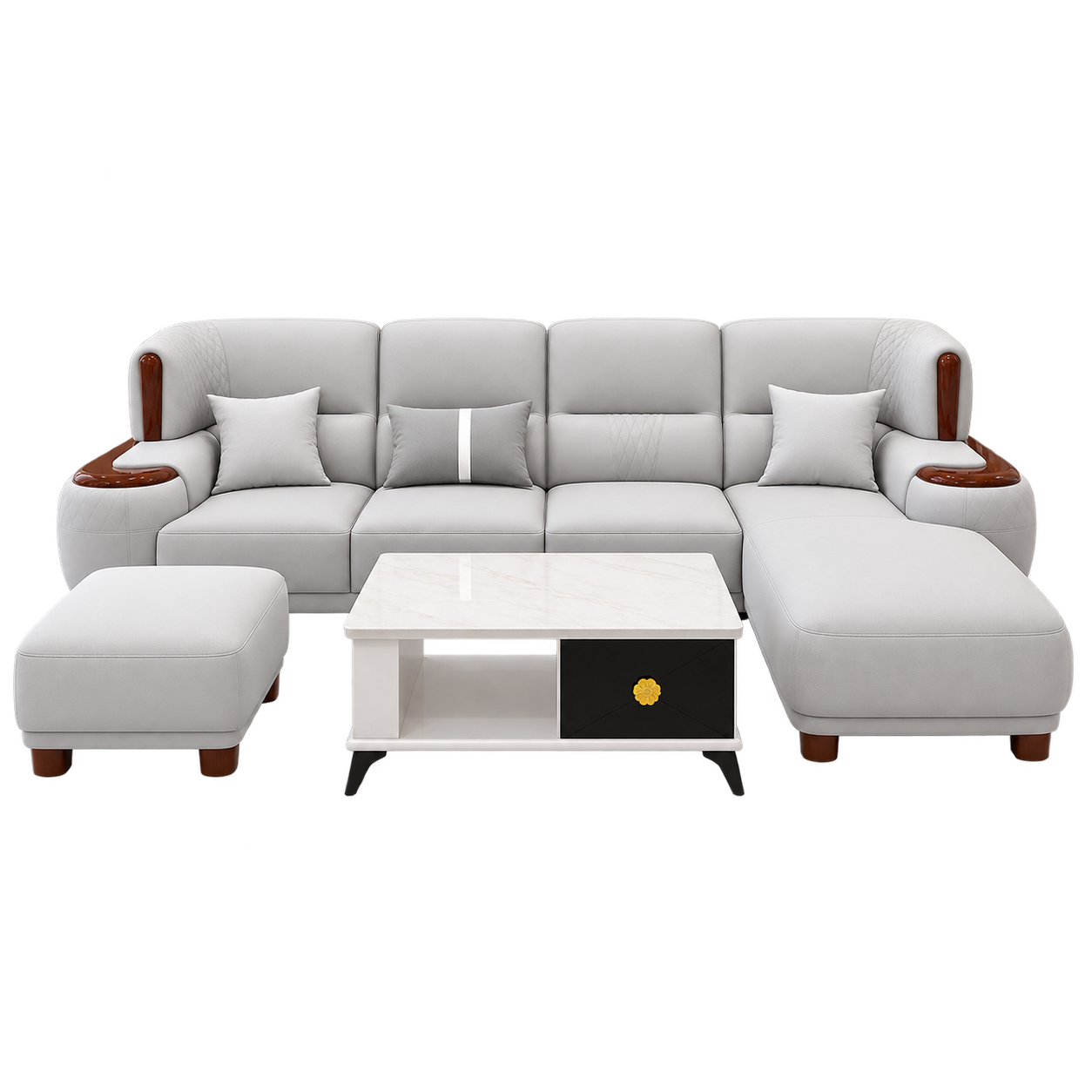 Bộ sofa góc L 3m3x1m7 Cổ điển Cao cấp Tay Phối Viền Gỗ Thiết kế Sang Trọng- Mã MH011 - Ảnh 9