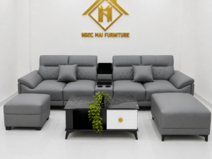 Bộ Sofa Da 3M Kèm 2 Đôn Và Bàn Trà – Sofa Phòng Khách Hiện Đại Mã TK305