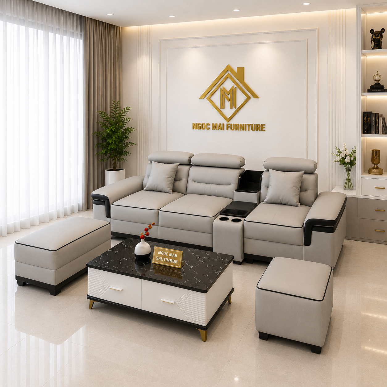 Bộ Sofa Da Cao Cấp Mặt Cười 2M6 có học ly Kèm 2 Đôn Và Bàn - mã MH029 - Ảnh 7