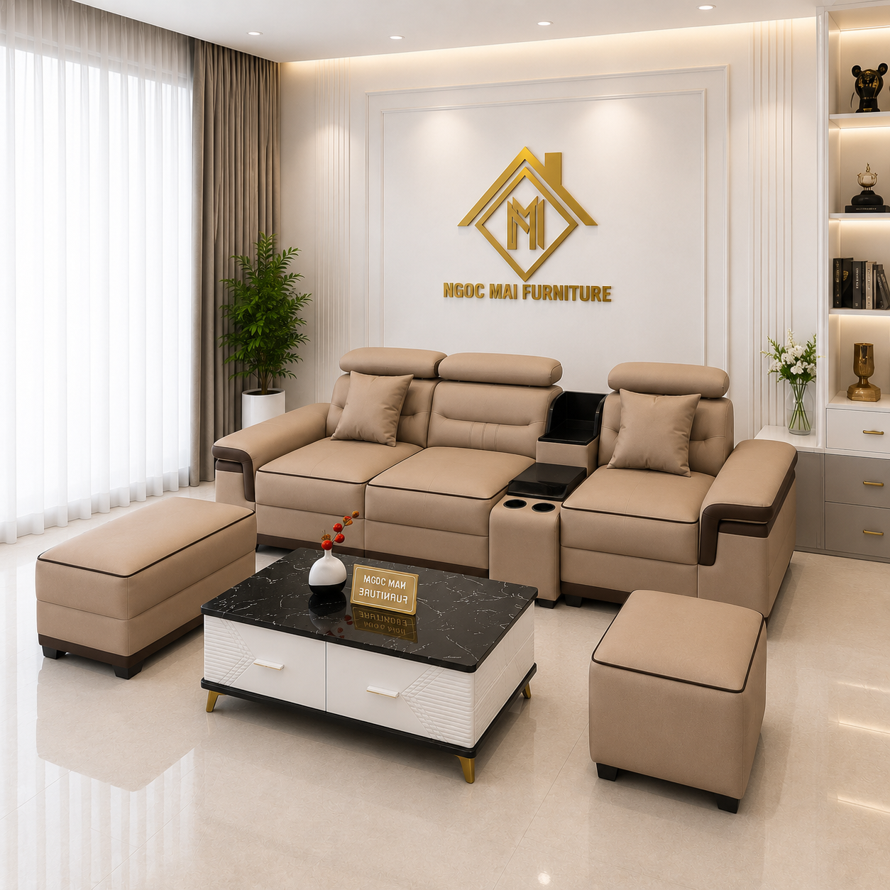 Bộ Sofa Da Cao Cấp Mặt Cười 2M6 có học ly Kèm 2 Đôn Và Bàn - mã MH029 - Ảnh 8