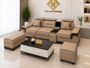 Combo Sofa Da 2M6 Kèm 2 Đôn Và Bàn – Sofa Phòng Khách Hiện Đại Mã HM991